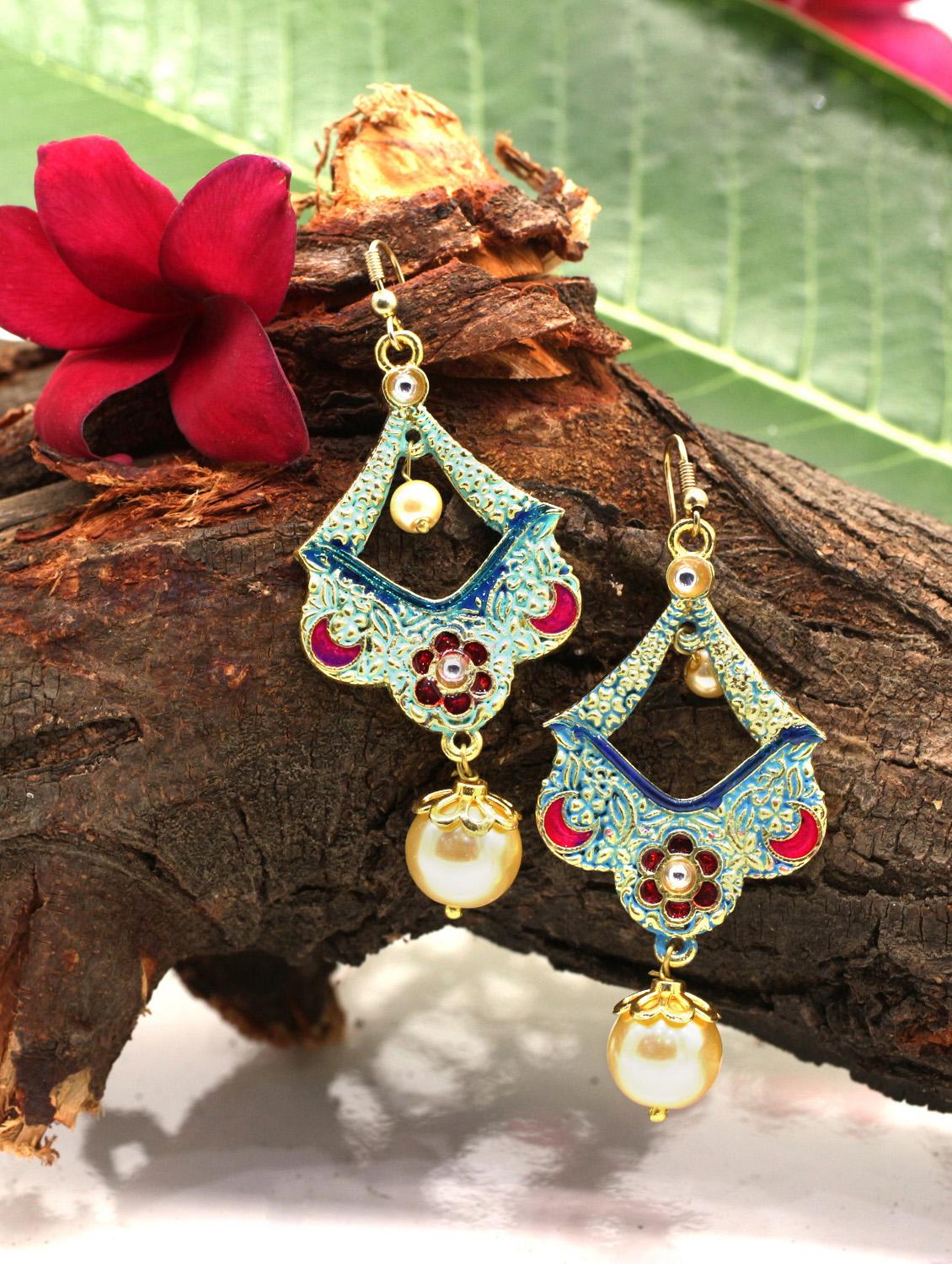 blue gold plated chandballi earring - 17468194 -  Zoom Image - 0