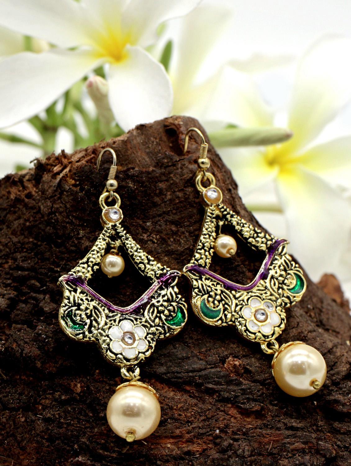 yellow gold plated chandballi earring - 17468196 -  Zoom Image - 0