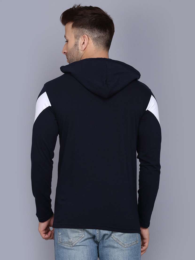 navy blue color block cut & sew hooded t-shirt - 17468570 -  Standard Image - 2
