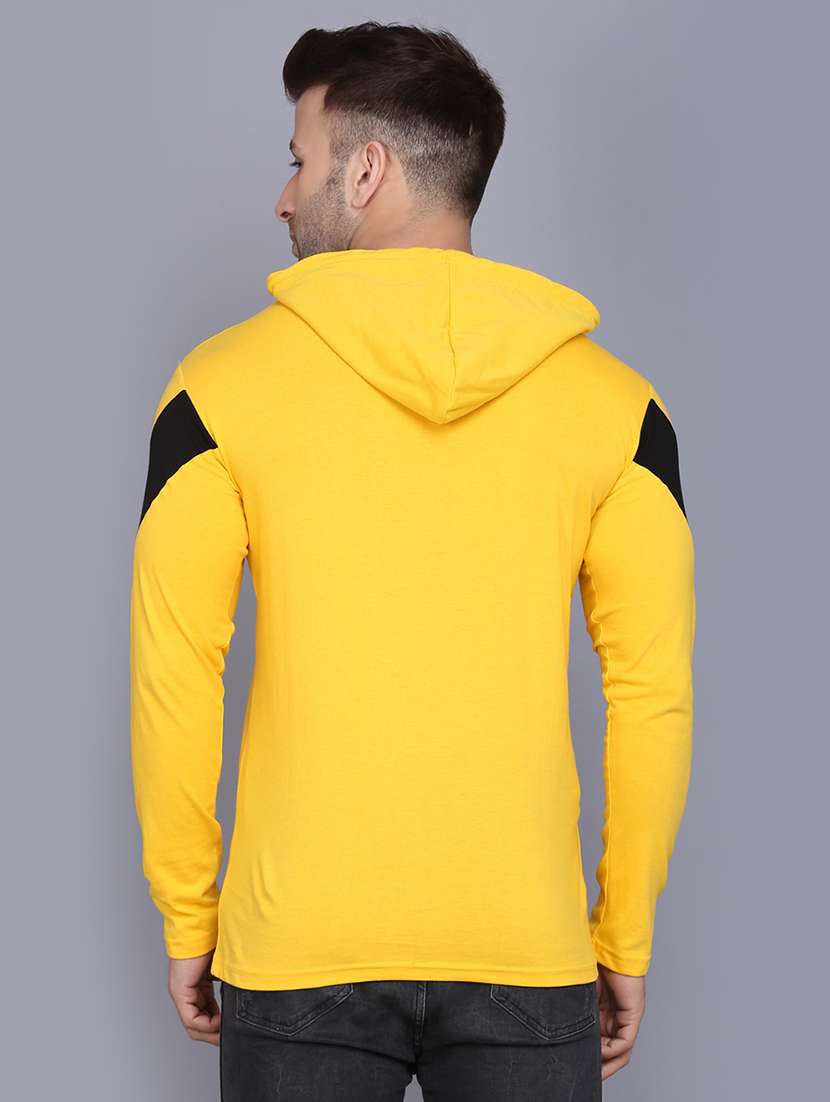 yellow color block cut & sew hooded t-shirt - 17468573 -  Standard Image - 2