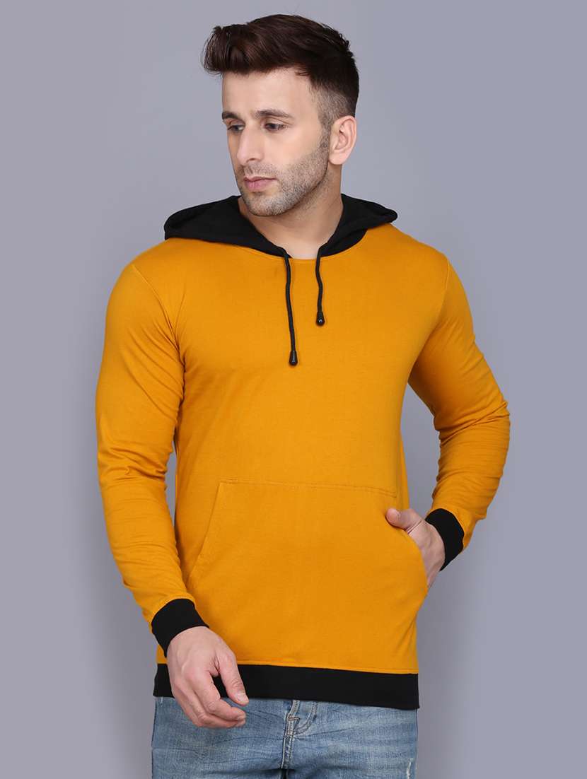 mustard cut & sew hooded t-shirt