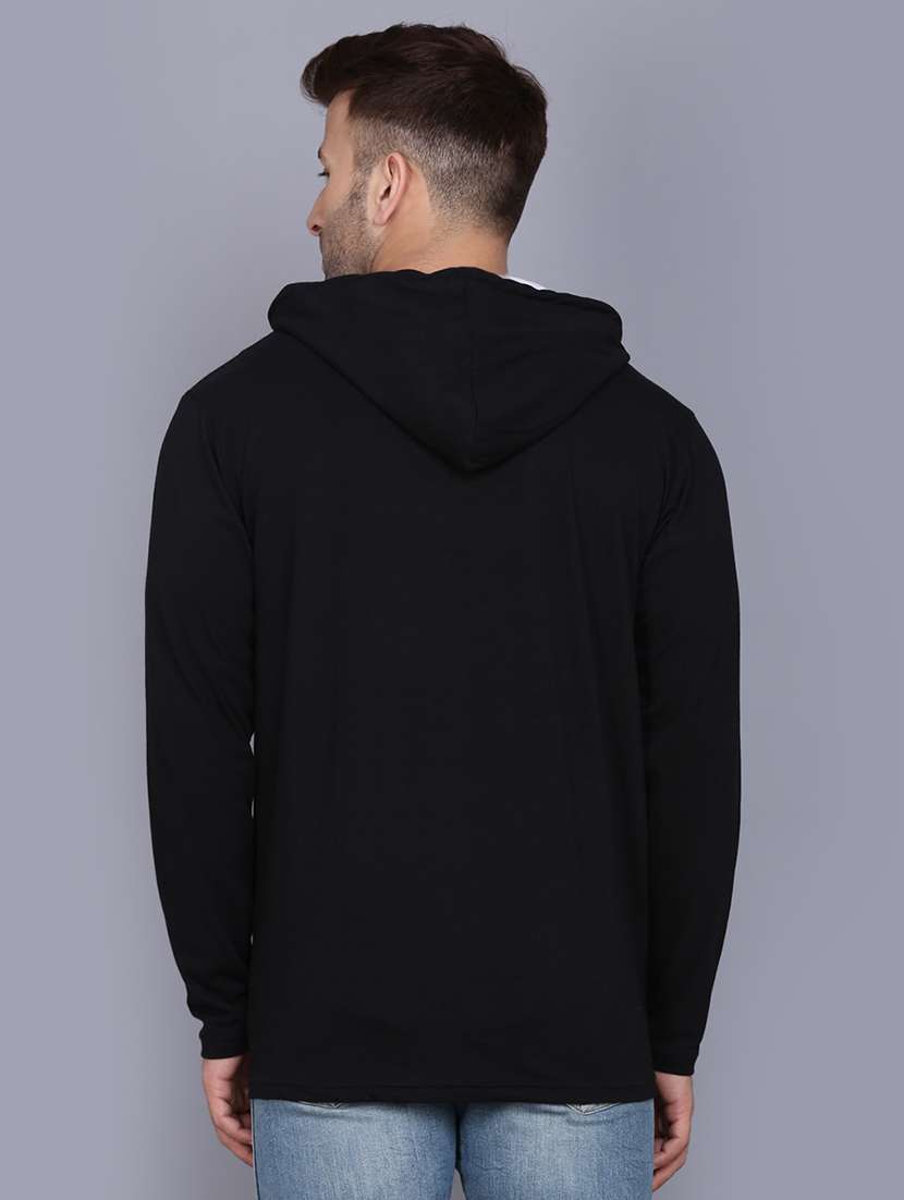 black color block cut & sew hooded t-shirt - 17468596 -  Standard Image - 2