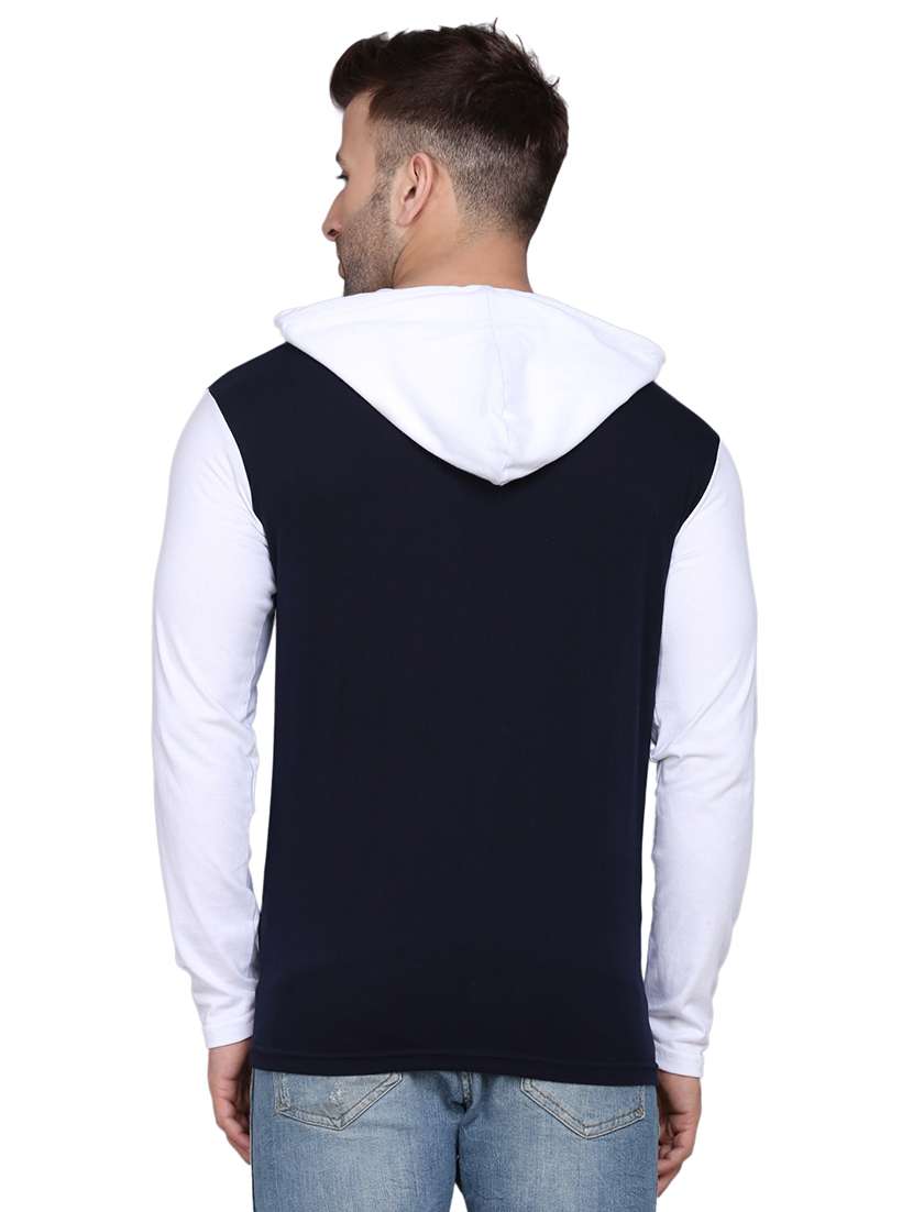 navy blue color block cut & sew hooded t-shirt - 17468614 -  Standard Image - 2