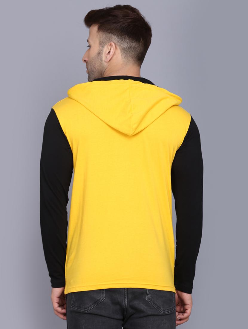 yellow color block hooded t-shirt - 17468617 - Standard Image - 2