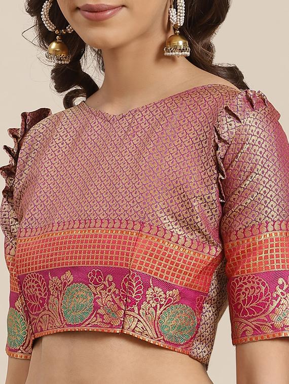 floral banarasi saree with blouse - 17468997 - Standard Image - 2
