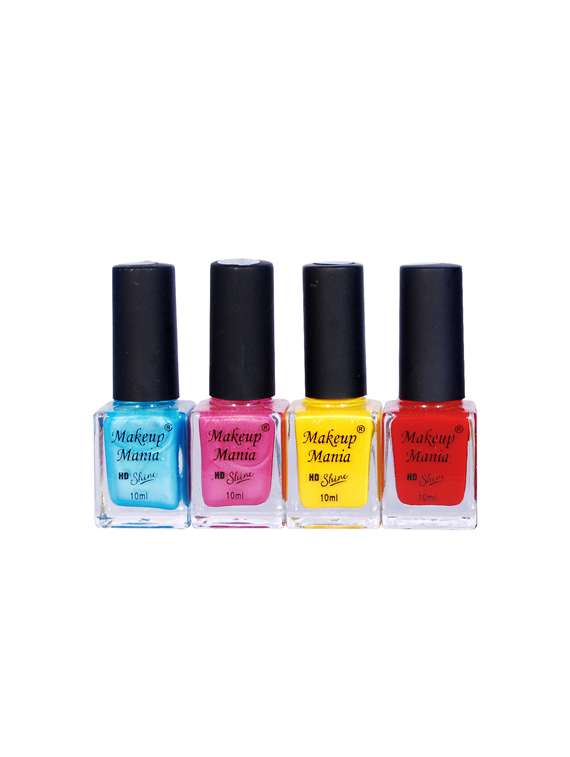 makeup mania nail polish combo, nail paint combo set of 4 pcs x 10ml each, nail polish set (458)