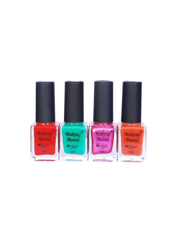 makeup mania nail polish combo, nail paint combo set of 4 pcs x 10ml each, nail polish set (464)