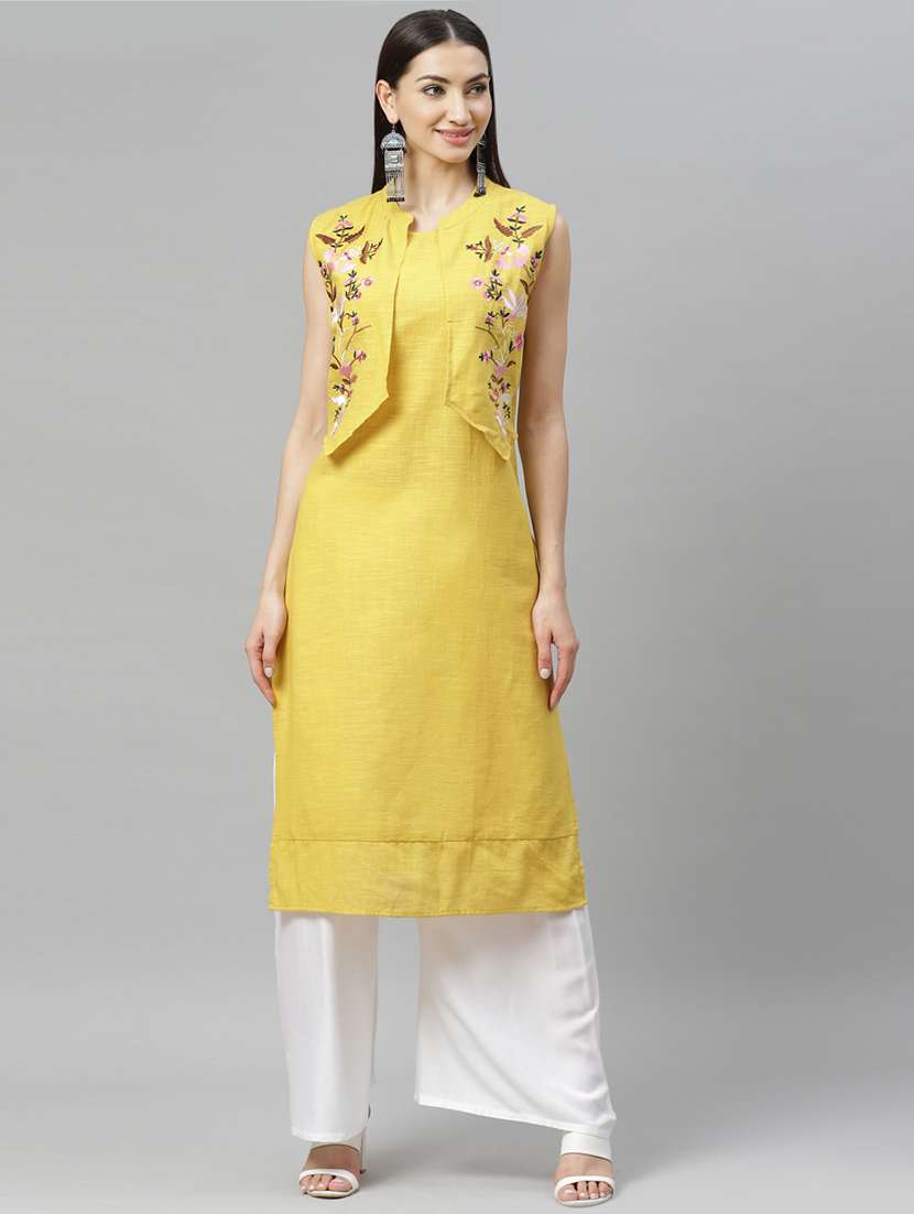 embroidered kurta with jacket 