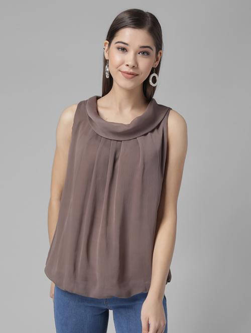 women solid cowl neck sleeveless top - 17470659 - Standard Image - 0