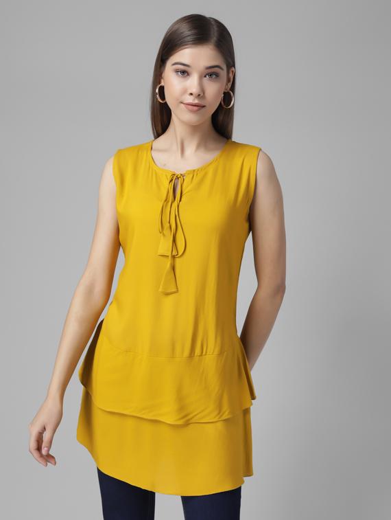 women solid tie up neck layered top - 17470666 - Zoom Image - 0
