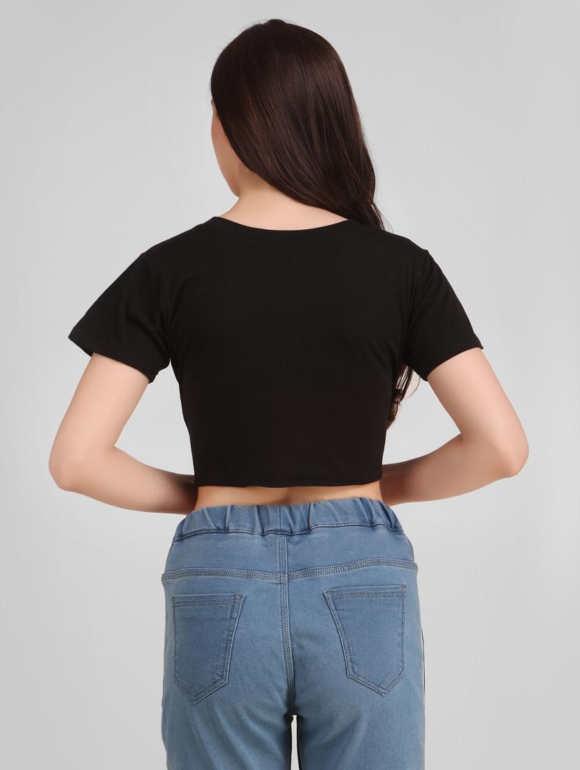 women's chest print round neck t-shirt - 17471221 - Standard Image - 2