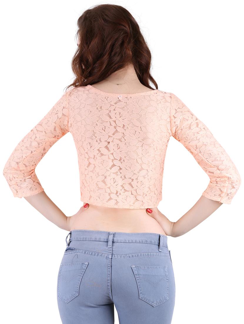 round neck laced crop top - 17471377 - Standard Image - 2