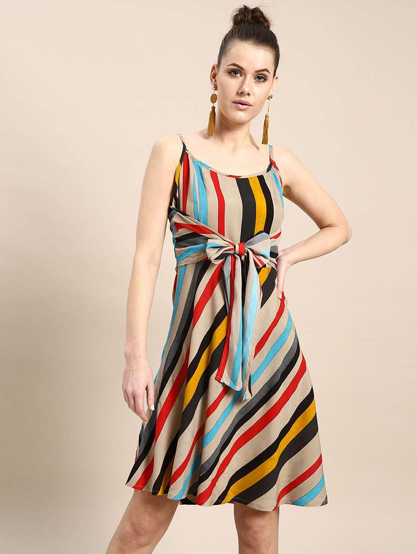 tie front striped a-line dress