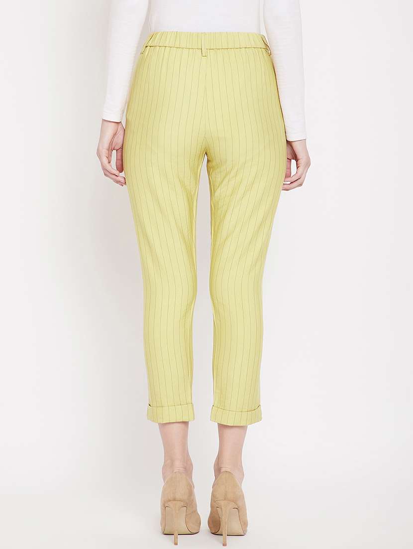 yellow high rise striped flat front trousers  - 17473920 -  Standard Image - 2