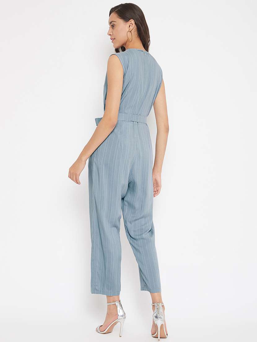 tie front striped full leg jumpsuit - 17473939 -  Standard Image - 2