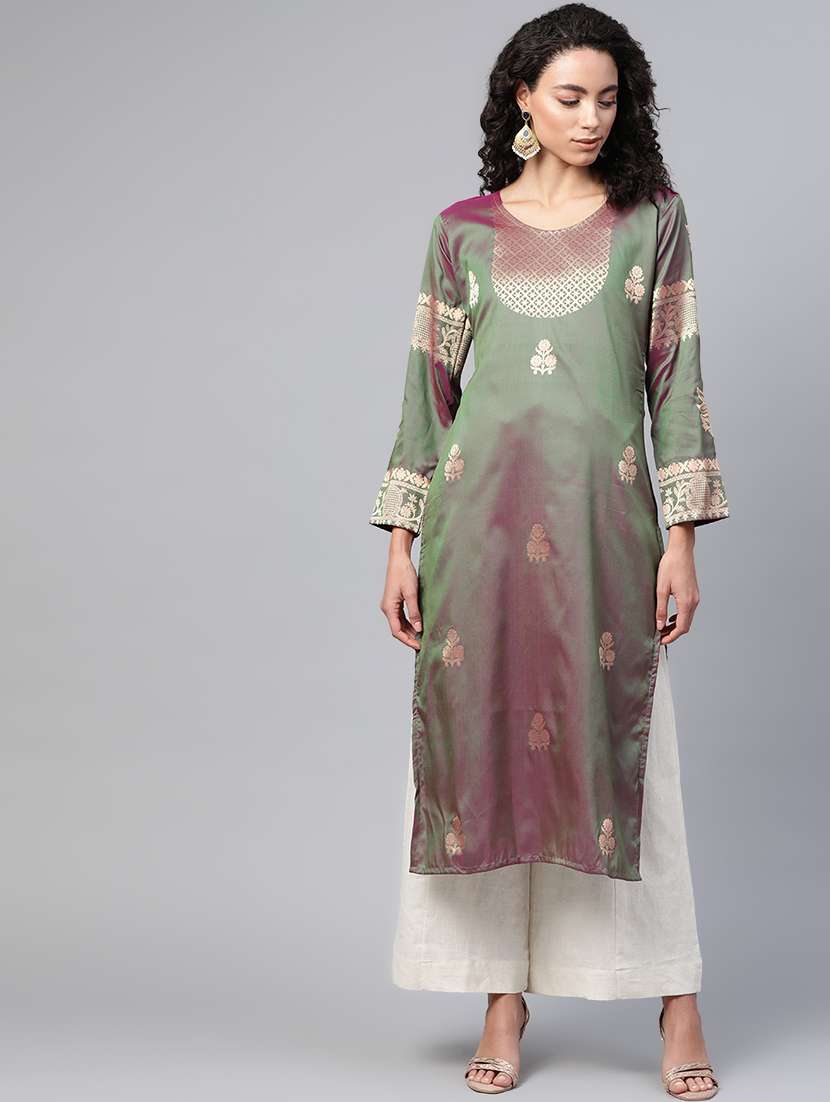 gold print straight kurta