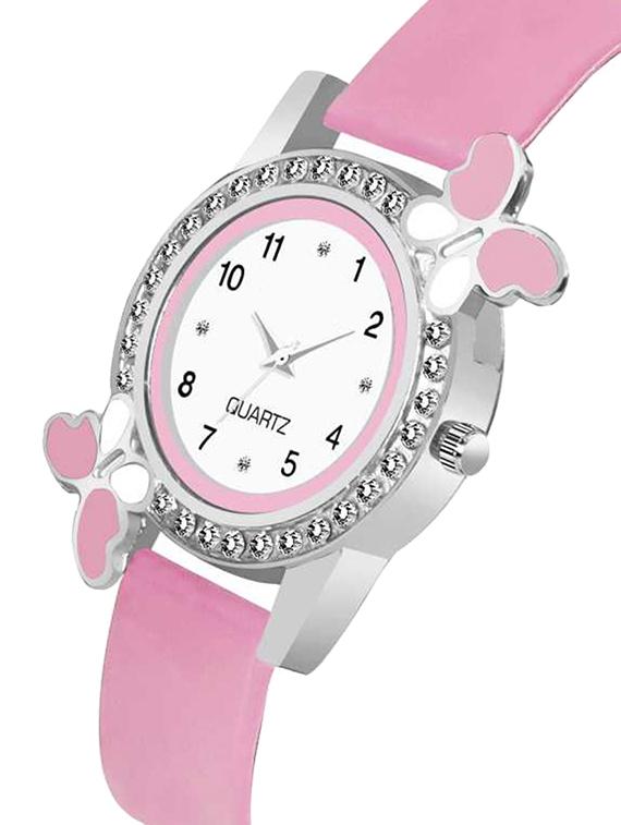 pink diamond studded attractive butterfly stylish women watch - 17474134 - Standard Image - 2