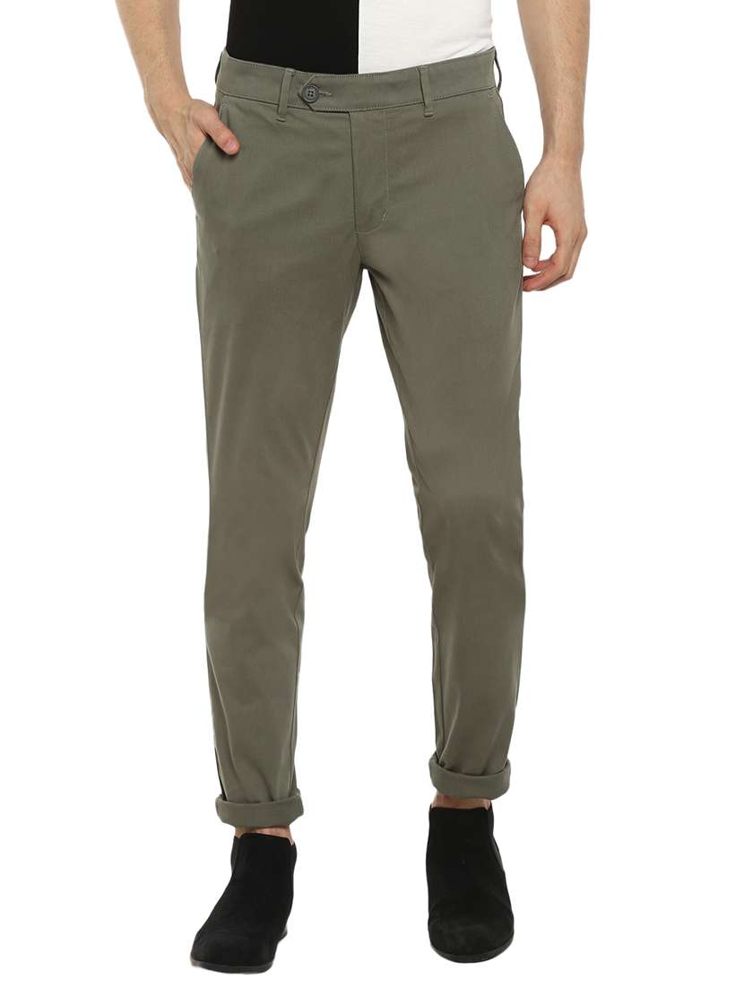 olive green solid flat front casual trouser