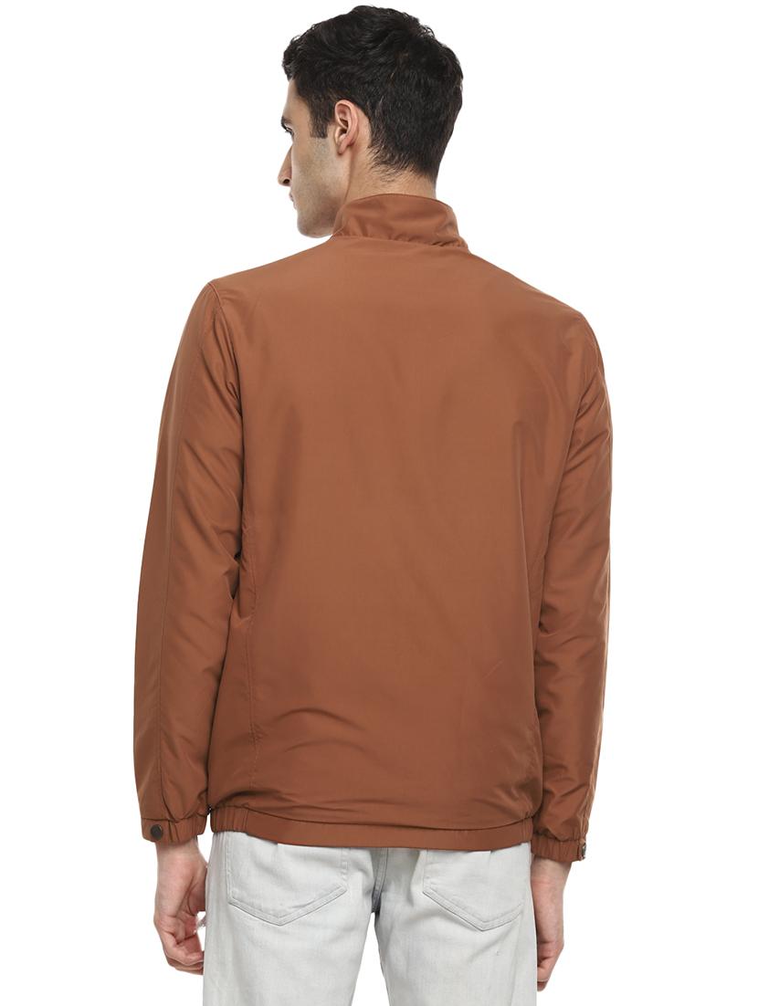 brown solid casual jacket - 17474846 - Standard Image - 2
