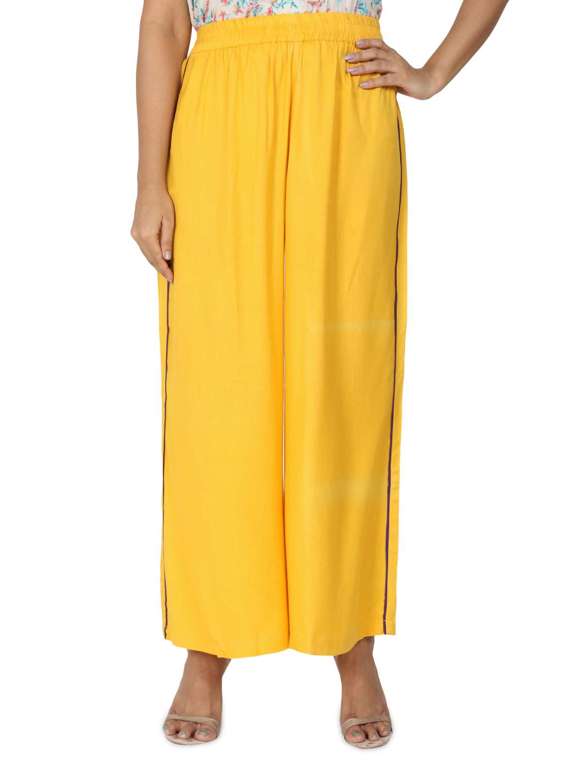 yellow solid mid rise palazzo