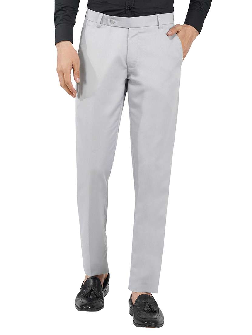 grey solid flat front formal trouser