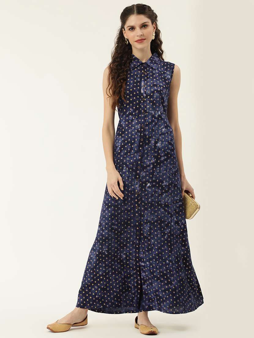 blue rayon aline ethnic dress