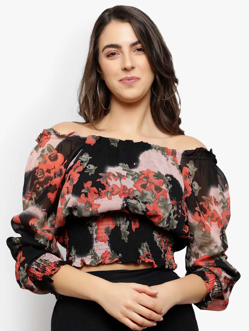 smocked waist floral top 