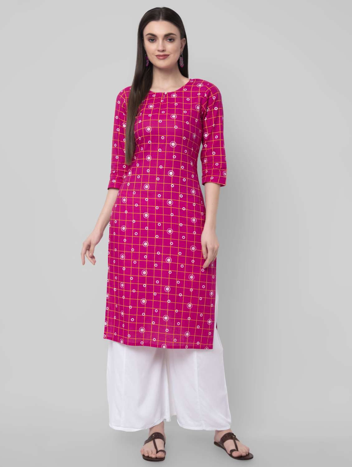 check print straight kurta