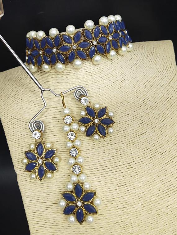 blue metal choker necklace - 17482276 - Standard Image - 2