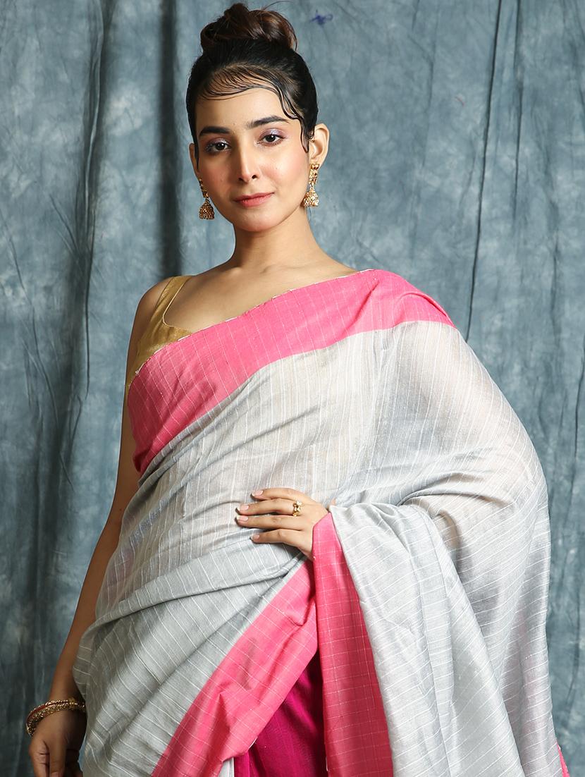 solid bordered saree - 17482423 - Standard Image - 2