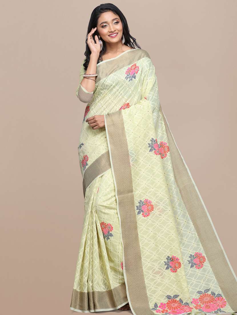 floral chanderi saree with blouse