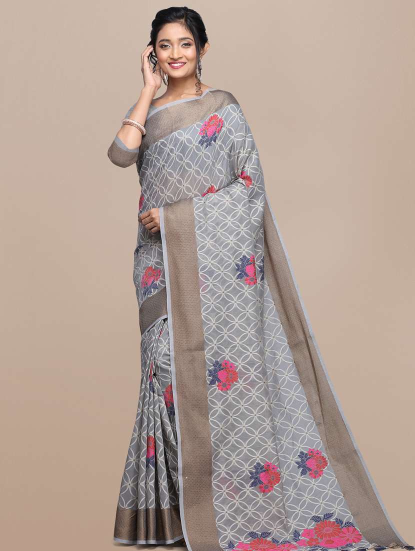 floral chanderi saree with blouse
