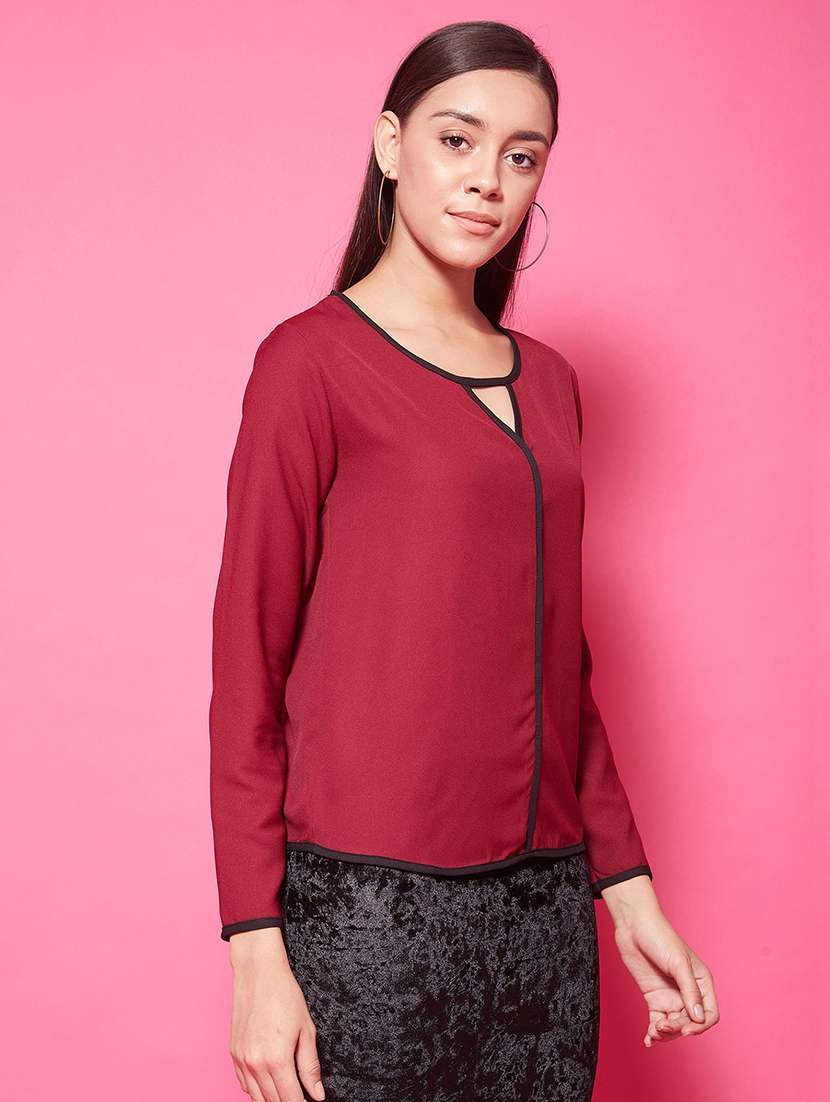 women's straight key hole neck top