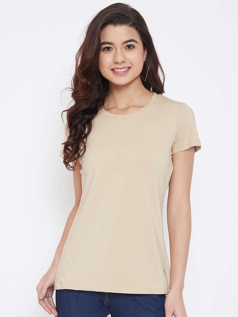 women solid round neck t-shirt