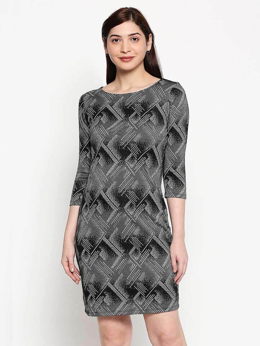 round neck abstract sheath dress