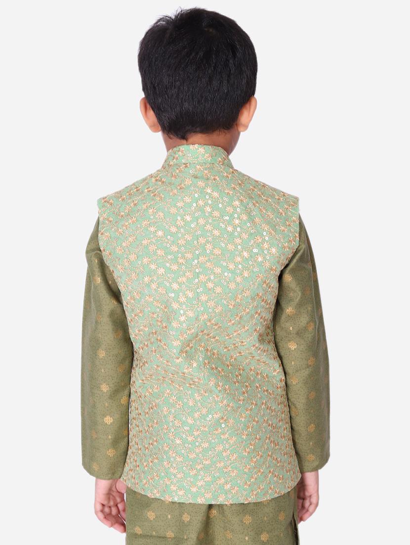 green silk blend nehru jacket - 17493101 - Standard Image - 2
