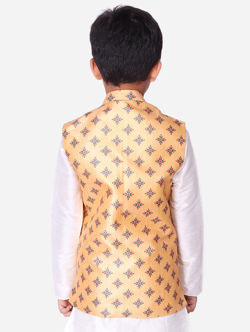 yellow silk blend nehru jacket - 17493108 - Standard Image - 2
