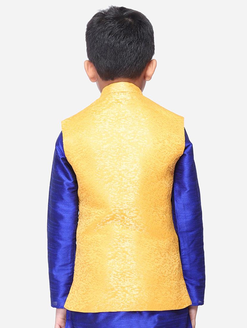 yellow silk blend nehru jacket - 17493119 - Standard Image - 2