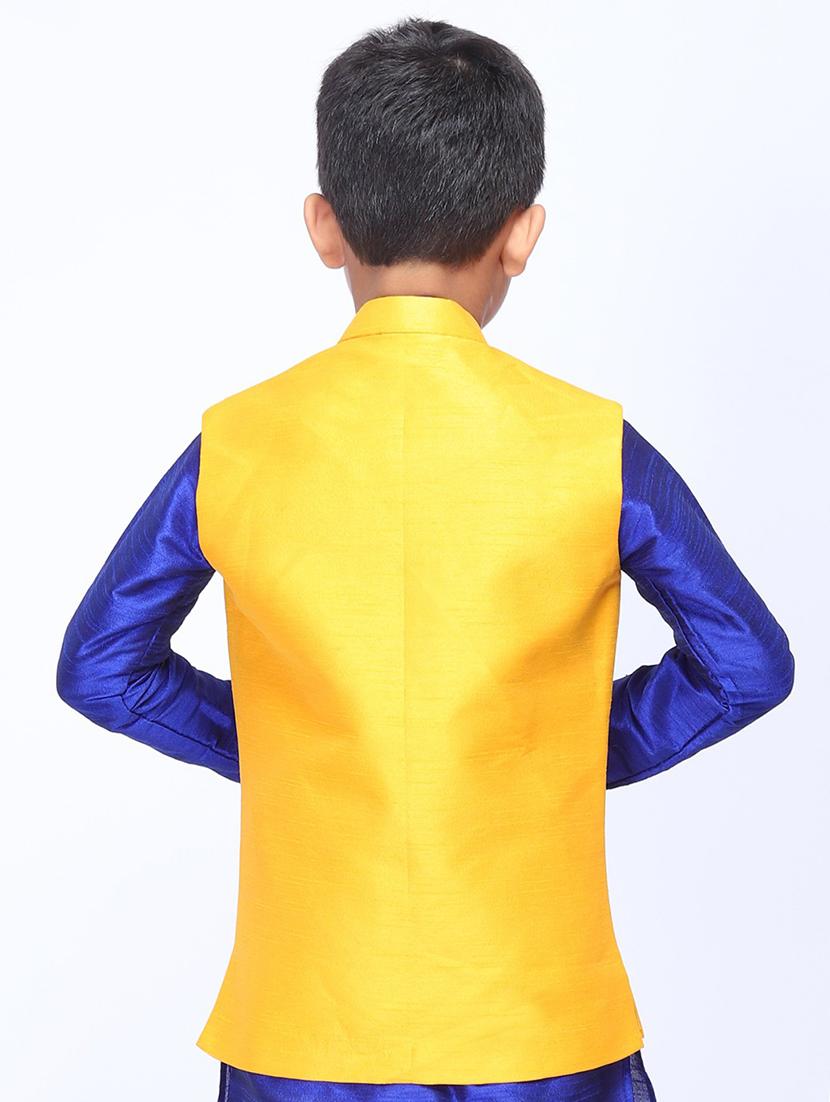 yellow silk blend nehru jacket - 17493123 - Standard Image - 2