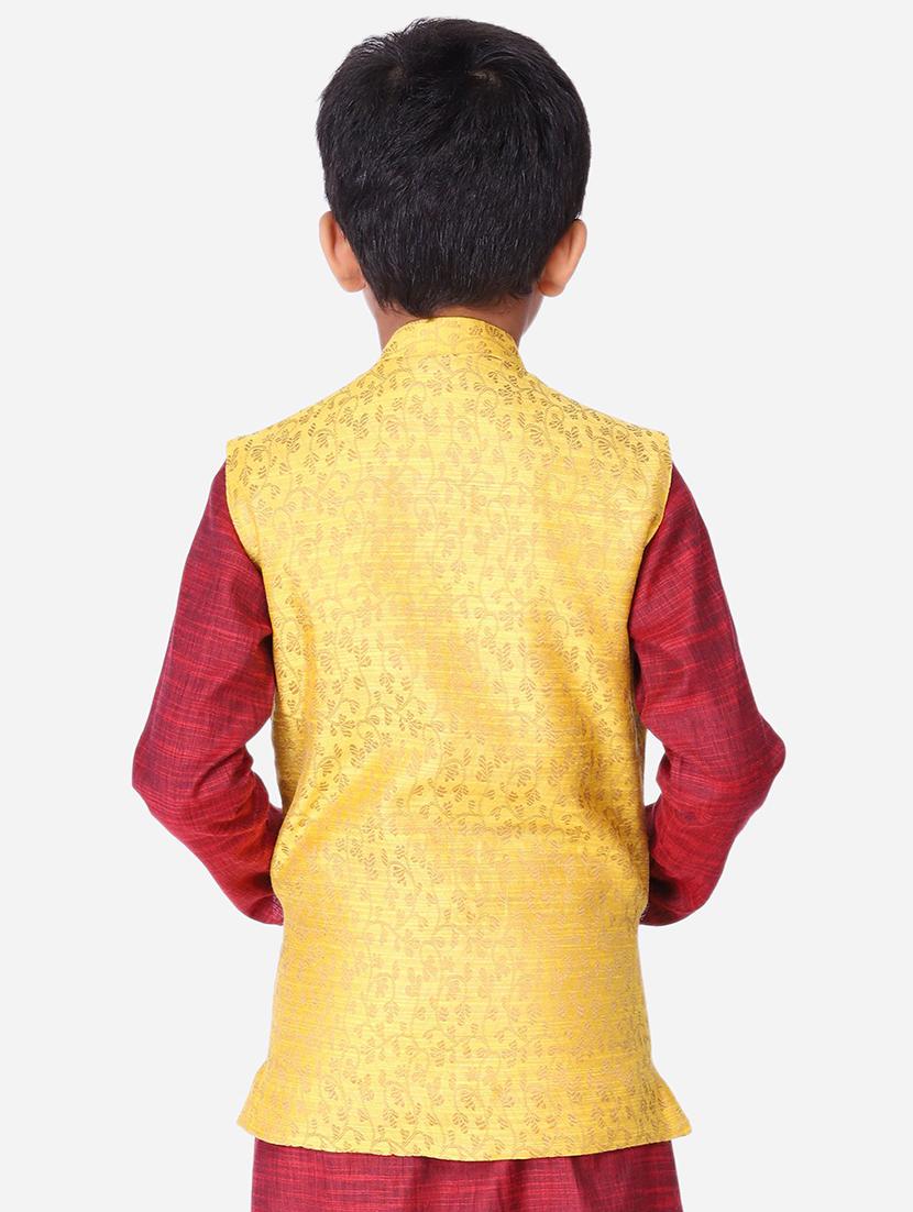 yellow cotton blend nehru jacket - 17493135 - Standard Image - 2