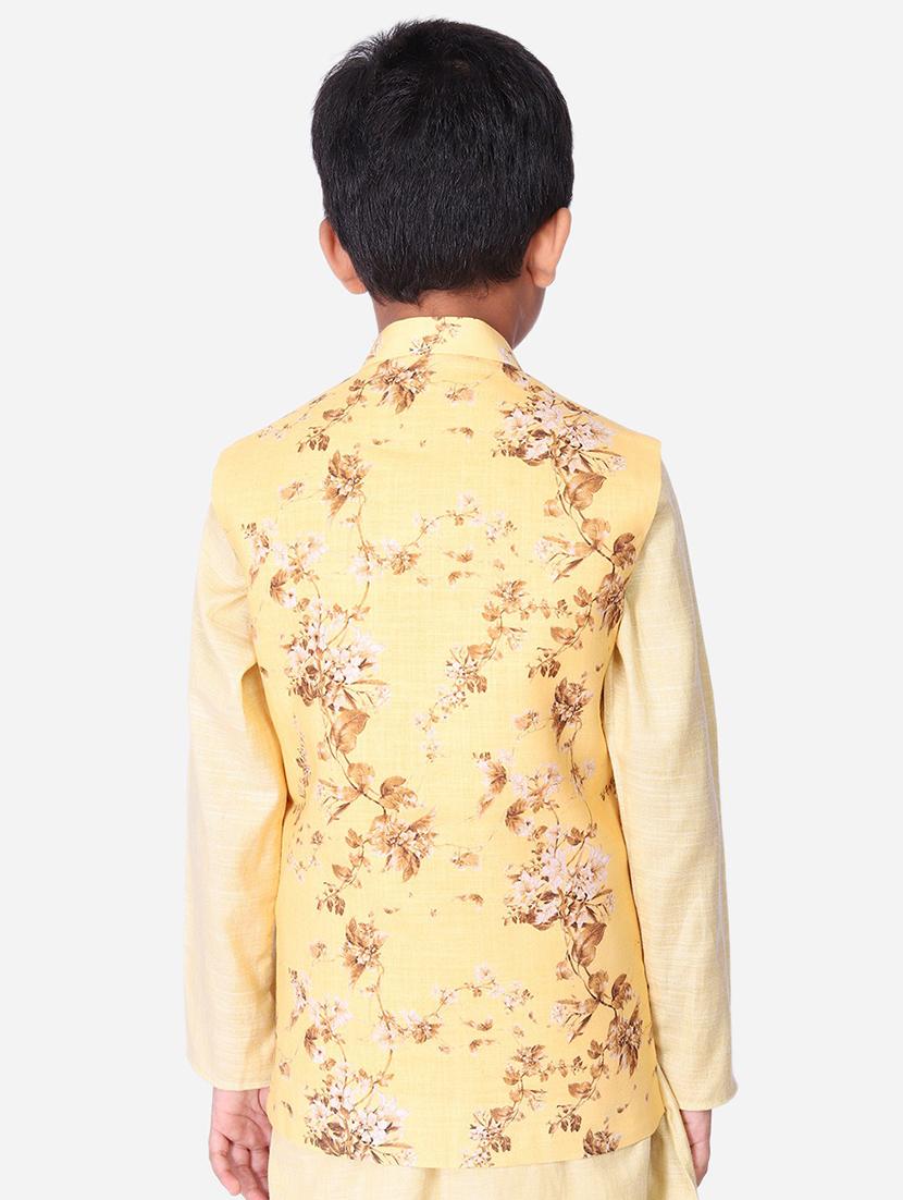 yellow cotton blend nehru jacket - 17493137 - Standard Image - 2