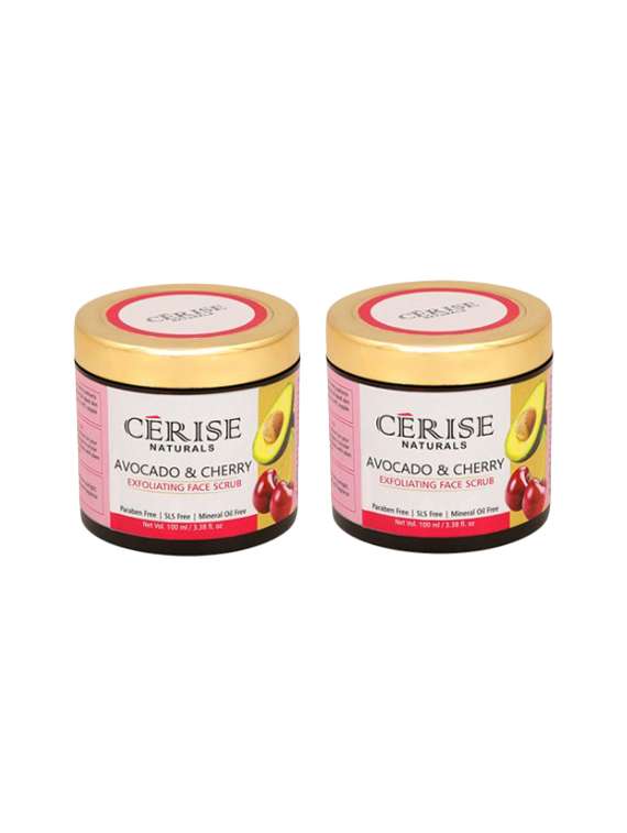 cerise naturals avocado & cherry exfoliating face scrub - 2 x 100 ml | combo pack of 2