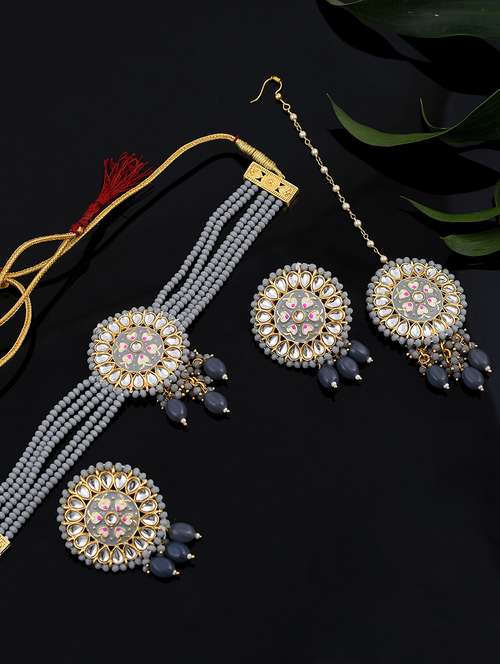 grey tone brass necklaces with earring - 17498193 - Standard Image - 0
