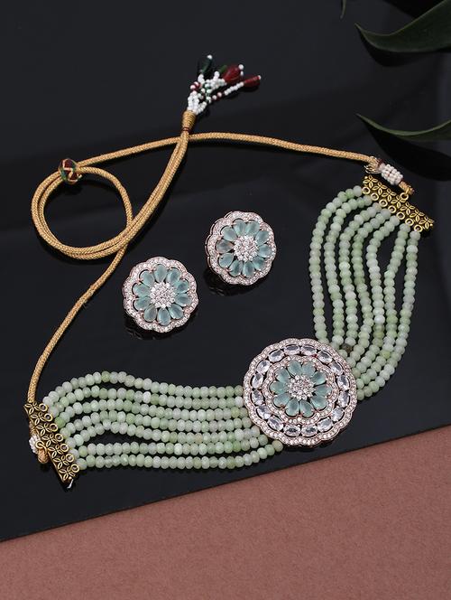 green tone brass necklaces with earring - 17498470 -  Standard Image - 0