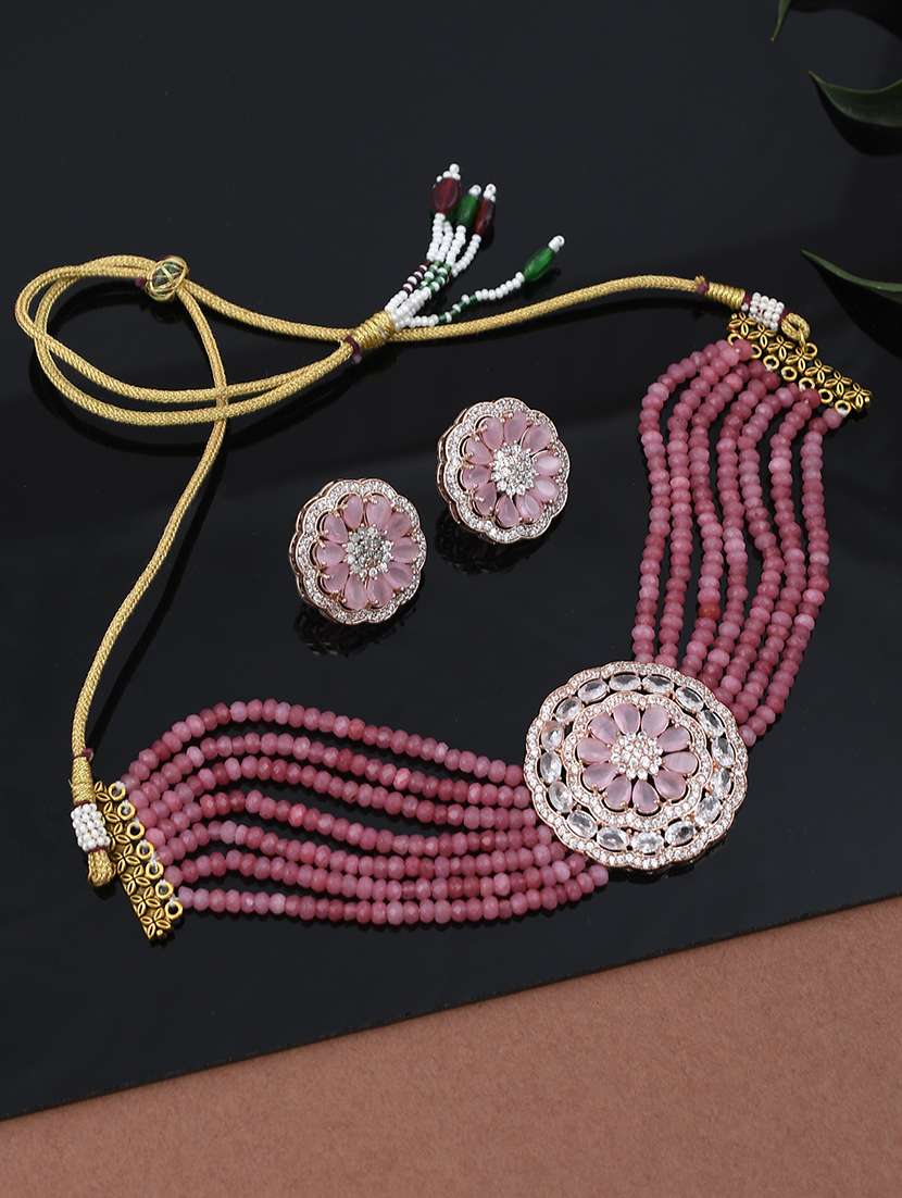 pink brass choker necklaces with earring