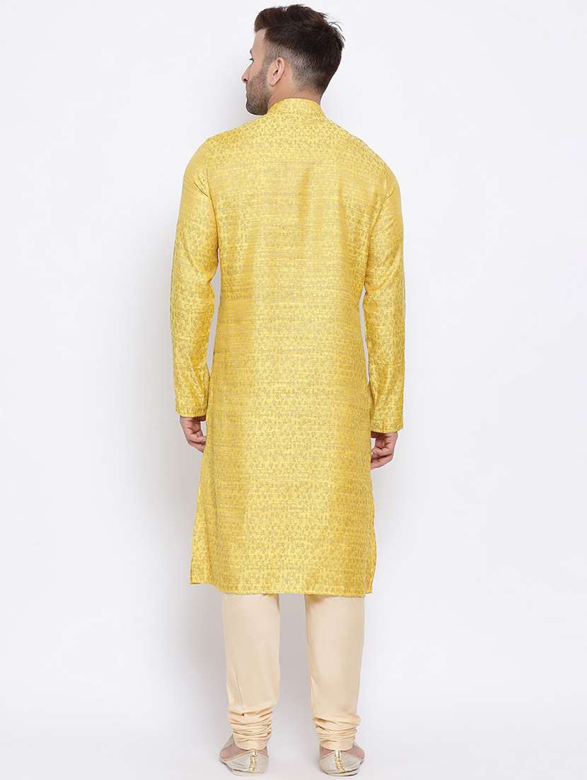 yellow jacquard long kurta - 17499030 - Standard Image - 2