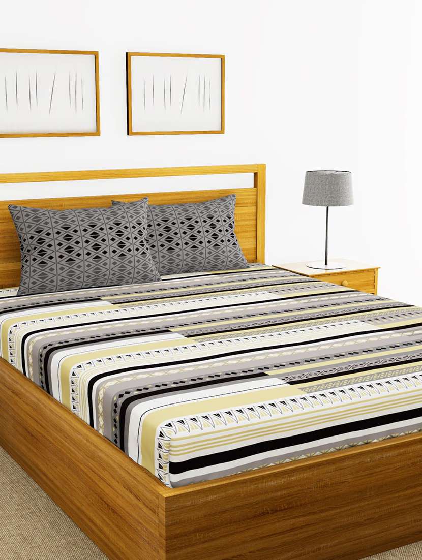 bianca 144tc 100% cotton double bedsheet with 2 pillow cover - mercerized finish -3pc set