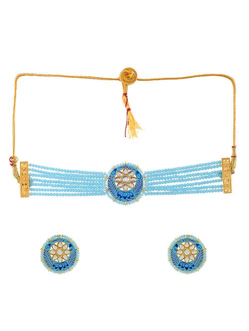 multi layered blue brass choker necklaces with earring - 17500072 - Standard Image - 0