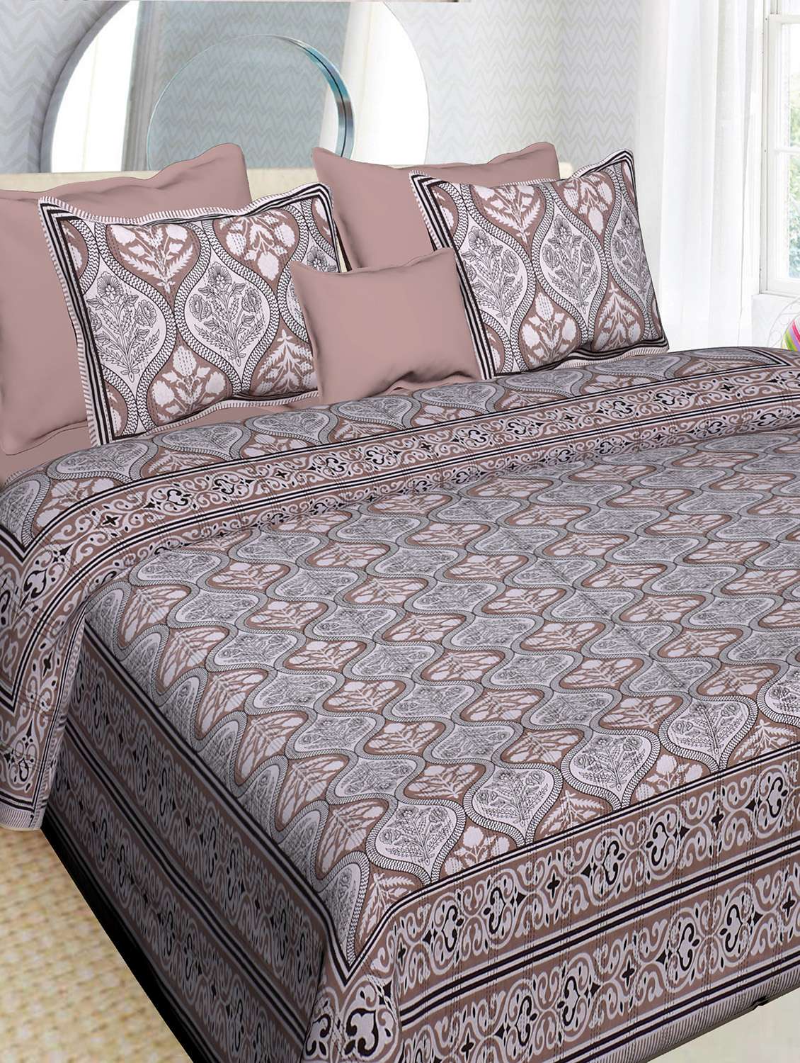 indhome life 100% cotton multicolor jaipuri printed super king size double bedsheet(100 x 108 inches) with two pillow covers