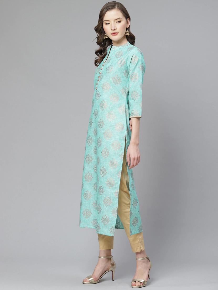 foil print straight kurta - 17500853 - Standard Image - 2